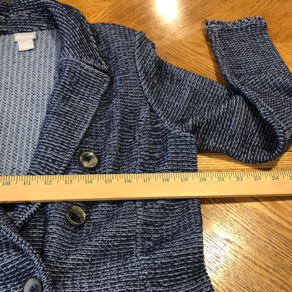 Chicos Denim Tweed Coatigan Jacket Size 2/L Sweater Blazer Blue Lagenlook Artsy - Picture 10 of 12